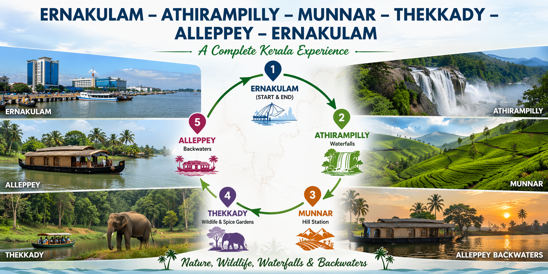 Ernakulam Athirampilly Munnar Thekkady Alleppey Ernakulam (4 Nights 5 Days Kerala Itinerary)