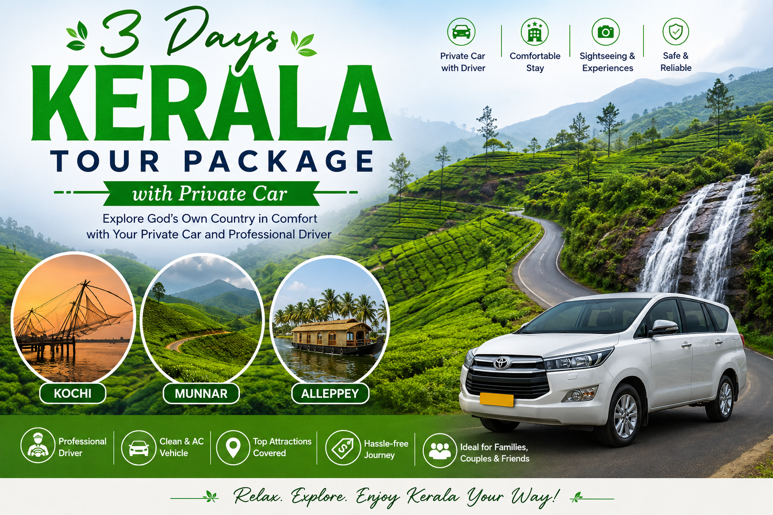 3 Days Kerala Tour Package with Private Car