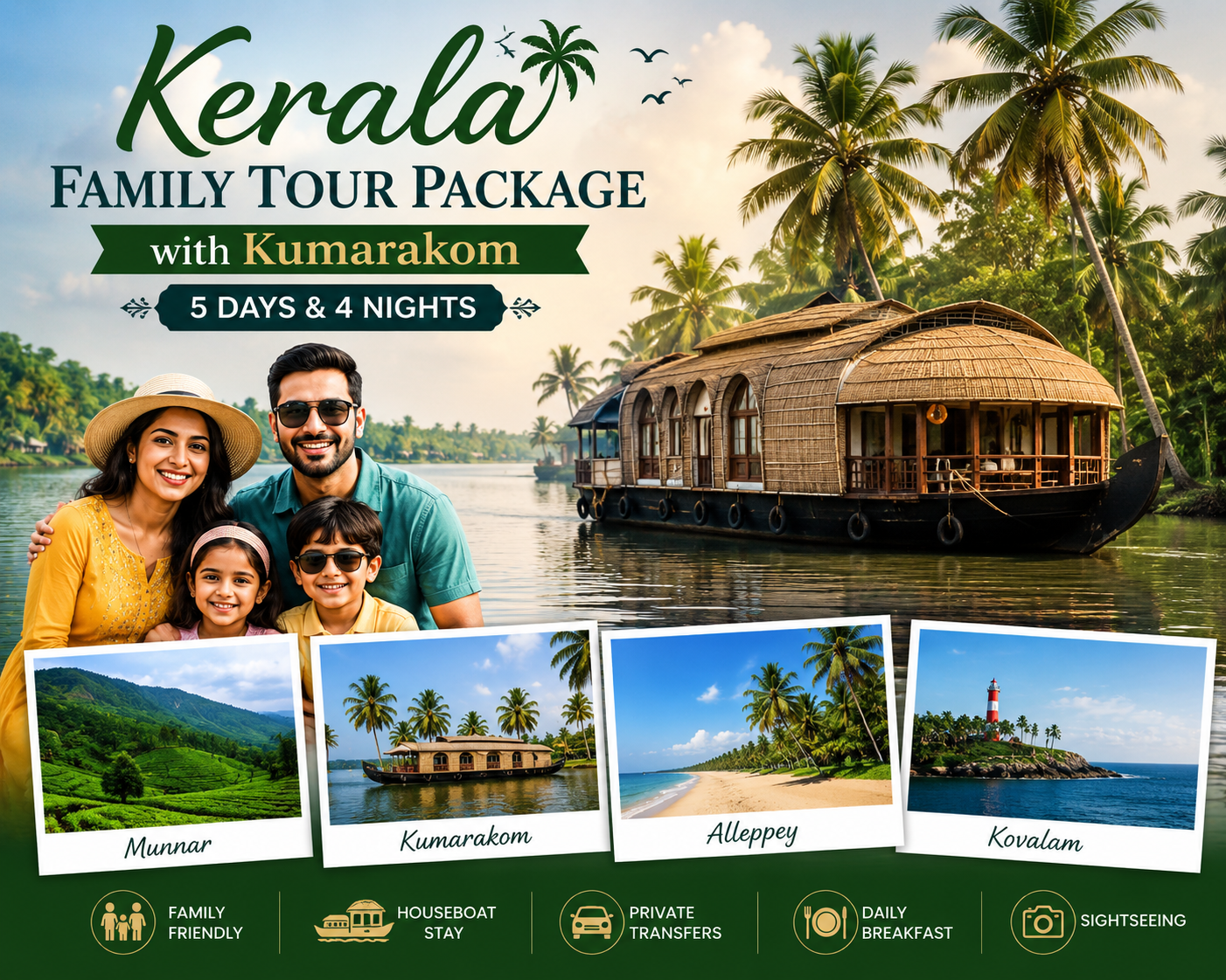Kerala Family Tour Package with Kumarakom 5 days & 4 nights