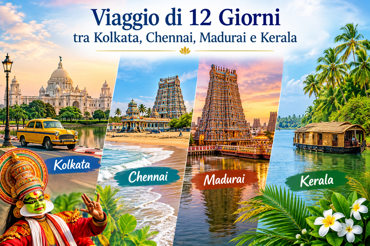 Viaggio di 12 Giorni tra Kolkata, Chennai, Madurai e Kerala