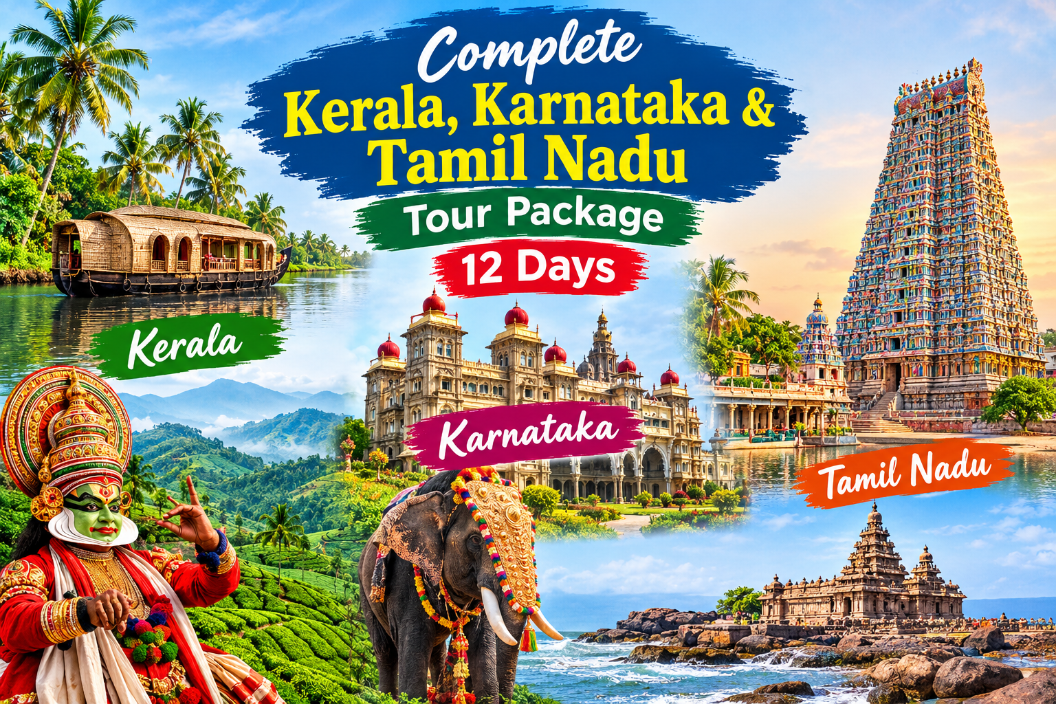 Complete Kerala, Karnataka & Tamil Nadu Tour Package – 12 Days